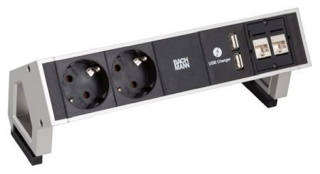 Bachmann 902563 Bachmann DESK 2 , 2 x Schutzkontakt, 1 x USB Charger, 2 x Cat6, INOX