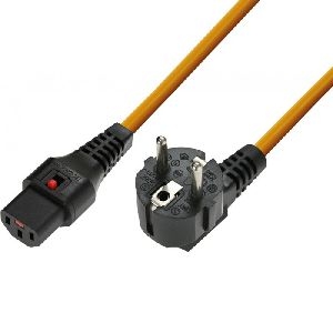 IEC Lock 808089 Netzanschlusskabel IEC LOCK, Schutzkontaktstecker abgewinkelt an Kaltgerätebuchse 10 A (C13) mit Verriegelung, 2,0 m, orange