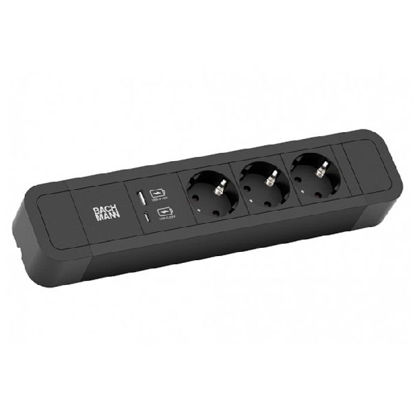 Bachmann 350008 Bachmann Steckdosenleiste PRIMA 2, 3-fach, Anschlussleitung 2,0 m, USB-Ladebuchse, schwarz