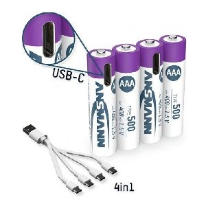 Ansmann 1311-0028 Ansmann Li-Ion Akku, Micro, AAA, 1,5V, 500 mAh (750 mWh), USB-C, (4-er Pack)