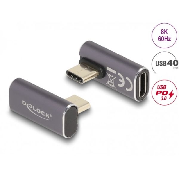 Delock 60048 DeLOCK USB-C Winkeladapter, links/rechts gedreht, 40 Gbps, PD 3.0 100 W, Metallgehäuse