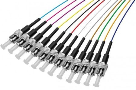 Exertis Connect 391862 LWL Faserpigtails, farbig, 12x Stecker, OM3 Multimode, ST/UPC, 2,0 m