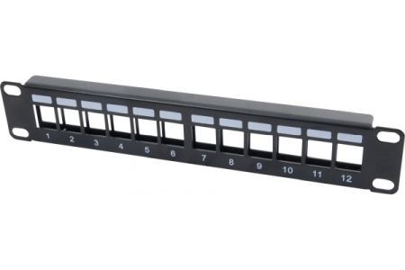Dexlan 754715 Dexlan 10 Zoll Modulträger für 12 Keystone Anschlussbuchsen, 1 HE, schwarz