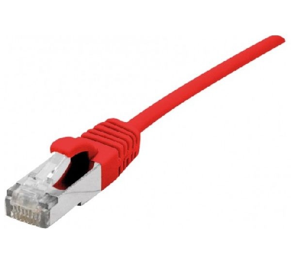 Dexlan 858728 Dexlan Patchkabel Cat. 6A, S/FTP (PiMF), ultradünn, halogenfrei, mit Rastnasenschutz, rot, 0,3 m