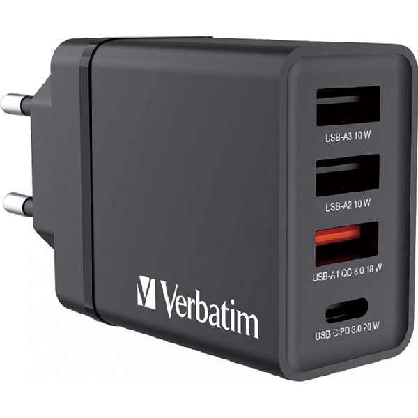 Verbatim 49700 Verbatim 30 W USB-Wandladegerät mit 4 Anschlüssen CHR-30EU1, schwarz