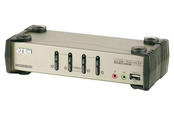 Aten CS1734B ATEN KVM Switch mit Audio, USB 2.0 und PS/2, 4-fach, OSD, Desktop, mit Anschlusskabeln