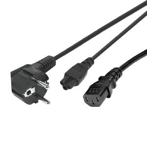 Exertis Connect 808411 Y-Netzanschlusskabel, Schutzkontaktstecker abgewinkelt an 1x Kaltgerätebuchse C13 / 1x 3pol Buchse C5, 1,8 m