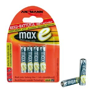 Ansmann 5035042 Ansmann maxE NiMH-Akku, sofort einsatzbereit, Micro (AAA), 800 mAh, VE: 4