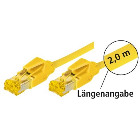 Tecline 70702Y Tecline Patchkabel Cat. 6A (ISO/IEC), S/FTP (PiMF), halogenfrei, mit Rastnasenschutz, gelb, 2,0 m