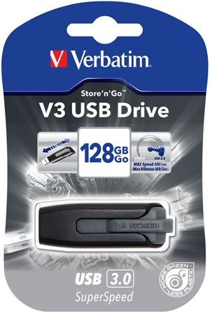 Verbatim 49189 Verbatim Store n Go V3 USB 3.0 Memory Stick, 128 GB, schwarz/grau