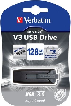 Verbatim 49189 Verbatim Store n Go V3 USB 3.0 Memory Stick, 128 GB, schwarz/grau