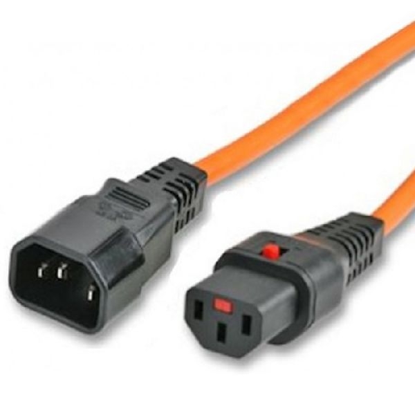 IEC Lock 808093 Kaltgeräte-Verlängerungskabel IEC LOCK, Kaltgerätestecker 10 A (C14) auf Kaltgerätekupplung 10 A (C13) mit Verriegelung, orange, 3,0 m
