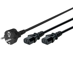Exertis Connect 808420 Y-Netzanschlusskabel, Schutzkontaktstecker gerade an 2x Kaltgerätebuchse, 1,8 m