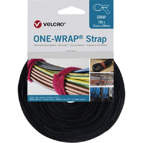 Velcro VEL-OW64327 ONE-WRAP(r) Klett-Kabelbinder der Marke VELCRO(r), 13 mm x 200 mm, 100 Stück, schwarz
