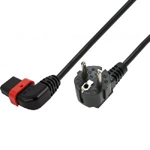 IEC Lock 808095 Netzanschlusskabel IEC LOCK, Schutzkontaktstecker abgewinkelt an Kaltgerätebuchse 10 A (C13) abgewinkelt mit Verriegelung, 2,0 m, schw