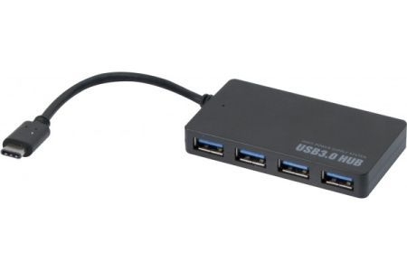 Exertis Connect 21308 USB Hub, 4 Ports USB 3.0 Typ A, mit integriertem USB 3.1 Typ C Anschlusskabel