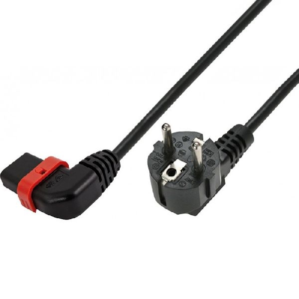 IEC Lock 808095 Netzanschlusskabel IEC LOCK, Schutzkontaktstecker abgewinkelt an Kaltgerätebuchse 10 A (C13) abgewinkelt mit Verriegelung, 2,0 m, schw