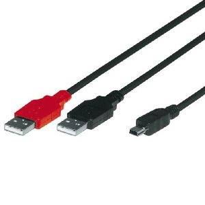 Tecline 996489 USB Y-Kabel, 2x USB St. A / 1x USB 5pol Mini St. B, 0,8 m