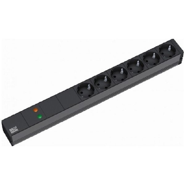 Bachmann 333536 Bachmann 19" PDU Basic, Steckdosenleiste mit Überspannungsschutz + Netz- und Frequenzfilter , 6-fach Schutzkontaktsteckdose schwarz