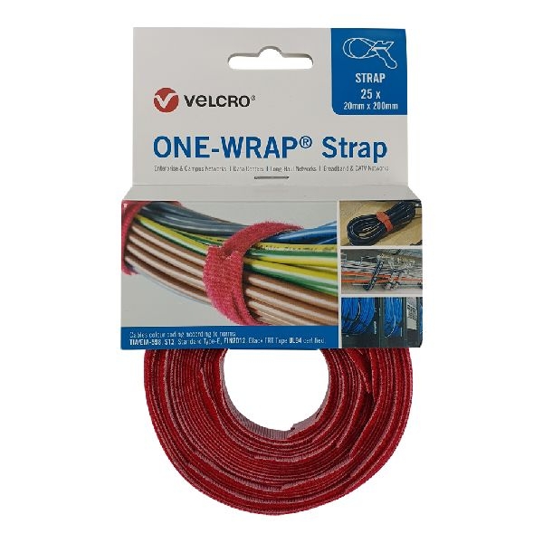 Velcro VEL-OW64505 ONE-WRAP(r) Klett-Kabelbinder der Marke VELCRO(r), 20 mm x 200 mm, 25 Stück, rot
