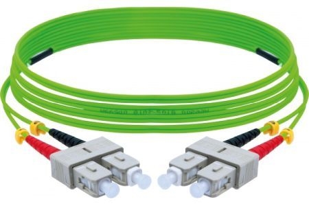 Exertis Connect 392903 LWL Patchkabel HD, 50/125 µm, OM5-Faser, SC Duplex Stecker/Stecker, UPC, limettengrün, 3,0 m