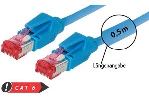 Tecline 718015B Patchkabel S/FTP, PiMF, CAT.6A EIA/TIA, Class EA, blau