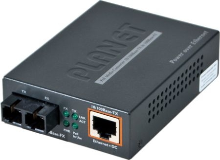 Planet FTP-802 Planet Medienkonverter FTP-802, 1x 100/10 Mbit/s (RJ45) mit PoE 802.3af, 1x 100Base-FX Multimode bis 2 km (SC Duplex)