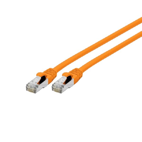 Exertis Connect 858530 Patchkabel Cat. 6A, S/FTP (PiMF), halogenfrei, mit Rastnasenschutz, orange, 0,3 m