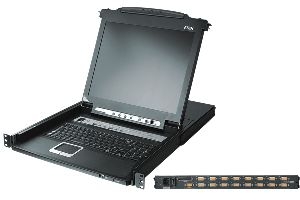 Aten CL5708M-ATA-GG ATEN Arbeitskonsole 43 cm (17 Zoll) ( TFT Konsole, Rackmaster ) mit integriertem KVM-Switch, PS/2 und USB, 8-fach, deutsches / Ger