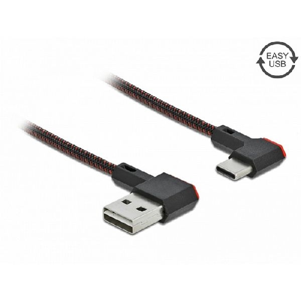 Delock 85279 DeLOCK USB 2.0 Kabel, USB St. C seitl. abgewinkelt / USB St. A seitl. abgewinkelt, umkehrbar, schwarz, 0,2 m