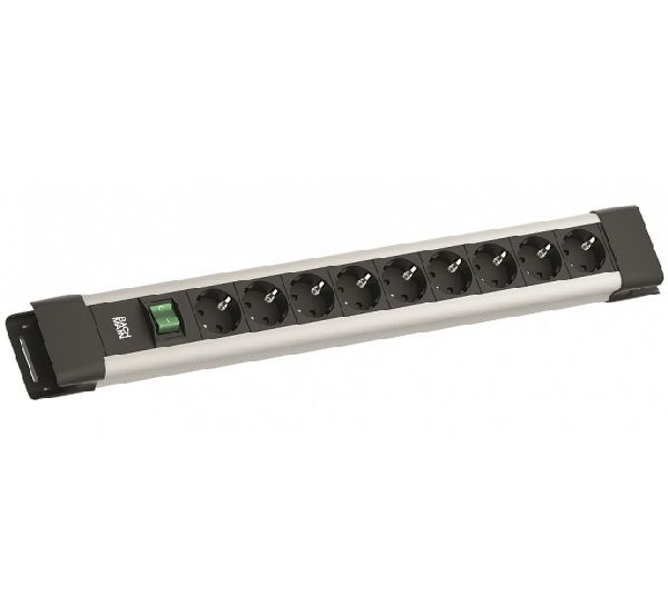 Bachmann BM005902 Bachmann Steckdosenleiste "Connectus", 9-fach, mit Schalter, Anschlussleitung 2,0 m, schwarz / silber