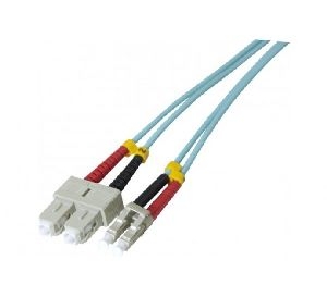 Exertis Connect 393237 LWL Patchkabel HD, 50/125 µm, OM3-Faser, SC Duplex Stecker/LC Duplex Stecker, aqua, 50,0 m UPC
