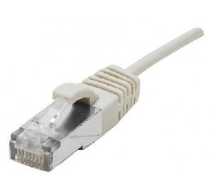Dexlan 858700 Dexlan Patchkabel Cat. 6A, S/FTP (PiMF), ultradünn, halogenfrei, mit Rastnasenschutz, grau, 0,3 m