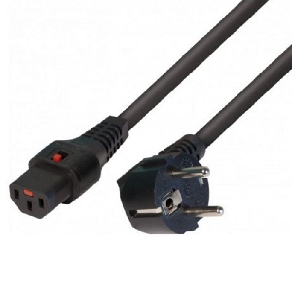 IEC Lock 808088 Netzanschlusskabel IEC LOCK, Schutzkontaktstecker abgewinkelt an Kaltgerätebuchse 10 A (C13) mit Verriegelung, 1,0 m, schwarz