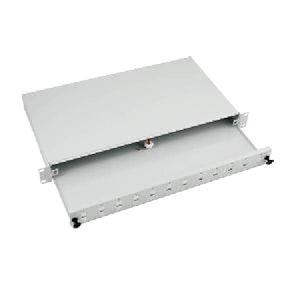 Tecline 90758 LWL Spleißbox, unbestückt, 24-fach SC Simplex / LC Duplex Frontblende, 19", ausziehbar, hellgrau RAL 7035