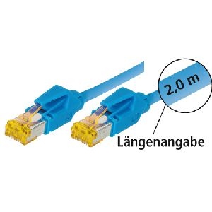 Tecline 70700B Tecline Patchkabel Cat. 6A (ISO/IEC), S/FTP (PiMF), halogenfrei, mit Rastnasenschutz, blau, 0,5 m