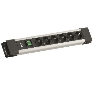 Bachmann BM005905 Bachmann Steckdosenleiste "Connectus", 6-fach, mit Schalter, Anschlussleitung 2,0 m, schwarz / silber