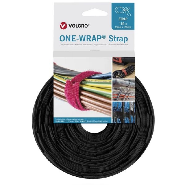 Velcro VEL-OW64727 ONE-WRAP(r) Klett-Kabelbinder der Marke VELCRO(r), 20 mm x 330 mm, 100 Stück, schwarz