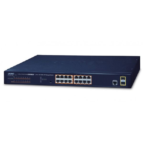Planet GS-4210-16P2S Planet 802.3at PoE+ Switch GS-4210-16P2S, 16 Port PoE+, 2 SFP Uplinkports, 19"