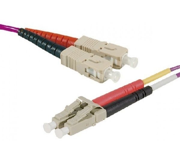 Exertis Connect 392809 LWL Patchkabel HD, 50/125 µm, OM4-Faser, SC Duplex Stecker/LC Duplex Stecker, erika-violet, 30,0 m UPC