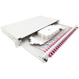 Tecline 205OM4LC24 Tecline LWL Spleißbox, 24-fach LC-Duplex, OM4, mit LC Duplex-Kupplungen und Pigtails, 19", ausziehbar, lichtgrau RAL 7035