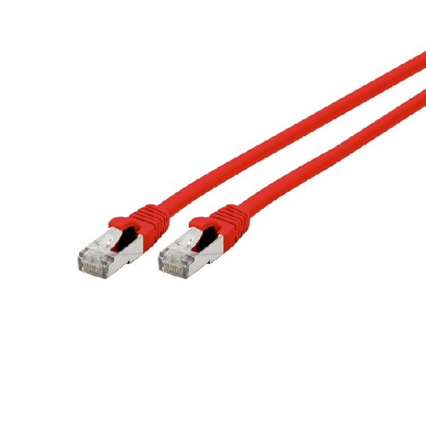 Exertis Connect 858472 Patchkabel Cat. 6A, S/FTP (PiMF), halogenfrei, mit Rastnasenschutz, rot, 5,0 m
