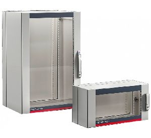 Rittal 2261.550 Rittal 19&quot; Wandgehäuse AX, 3-teilig, 15 HE, 600 x 573 mm, lichtgrau RAL 7035, optimale Zugänglichkeit durch Schwenkteil
