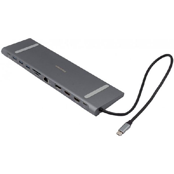 Dexlan 310764 Dexlan 14-in-1 MST Dockingstation für 3 Bildschirme, 4K Ultra HD, LAN, 100 W PD, 6 Port USB Hub, Audio, Card Reader