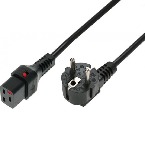 IEC Lock 808094 Netzanschlusskabel IEC LOCK, Schutzkontaktstecker abgewinkelt an Kaltgerätebuchse 16 A (C19) mit Verriegelung, 2,0 m, schwarz