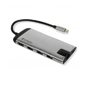 Verbatim 49142 Verbatim USB-C Multiport-Hub, 1x USB-C, 3x USB-A, 1x HDMI UHD 4K, 1x Gigabit LAN, Card Reader