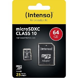Intenso 3413490 Intenso microSDHC-Karte, Klasse 10, 64 GB, mit Adapter auf SD Slot