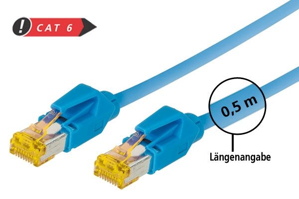 Tecline 722015B Tecline Patchkabel Cat. 6A (ISO/IEC), S/FTP, halogenfrei, mit Rastnasenschutz, blau, 1,5 m
