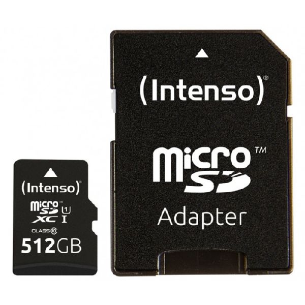 Intenso 3423493 Intenso microSDHC-Karte UHS-I Premium, Klasse 10, 512 GB, mit Adapter auf SD Slot