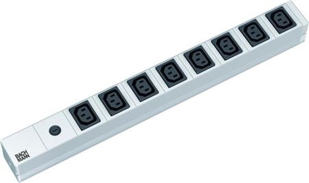 Bachmann 333408 Bachmann 19" PDU Basic, Steckdosenleiste mit Sicherung, Anschlusskabel mit Schutzkontakt-Winkelstecker, 8-fach IEC320 C13 Kaltgerätebu